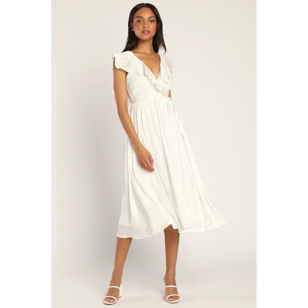 Size Medium Lulus Shine Brightly White Ruffled Backless Midi Dress